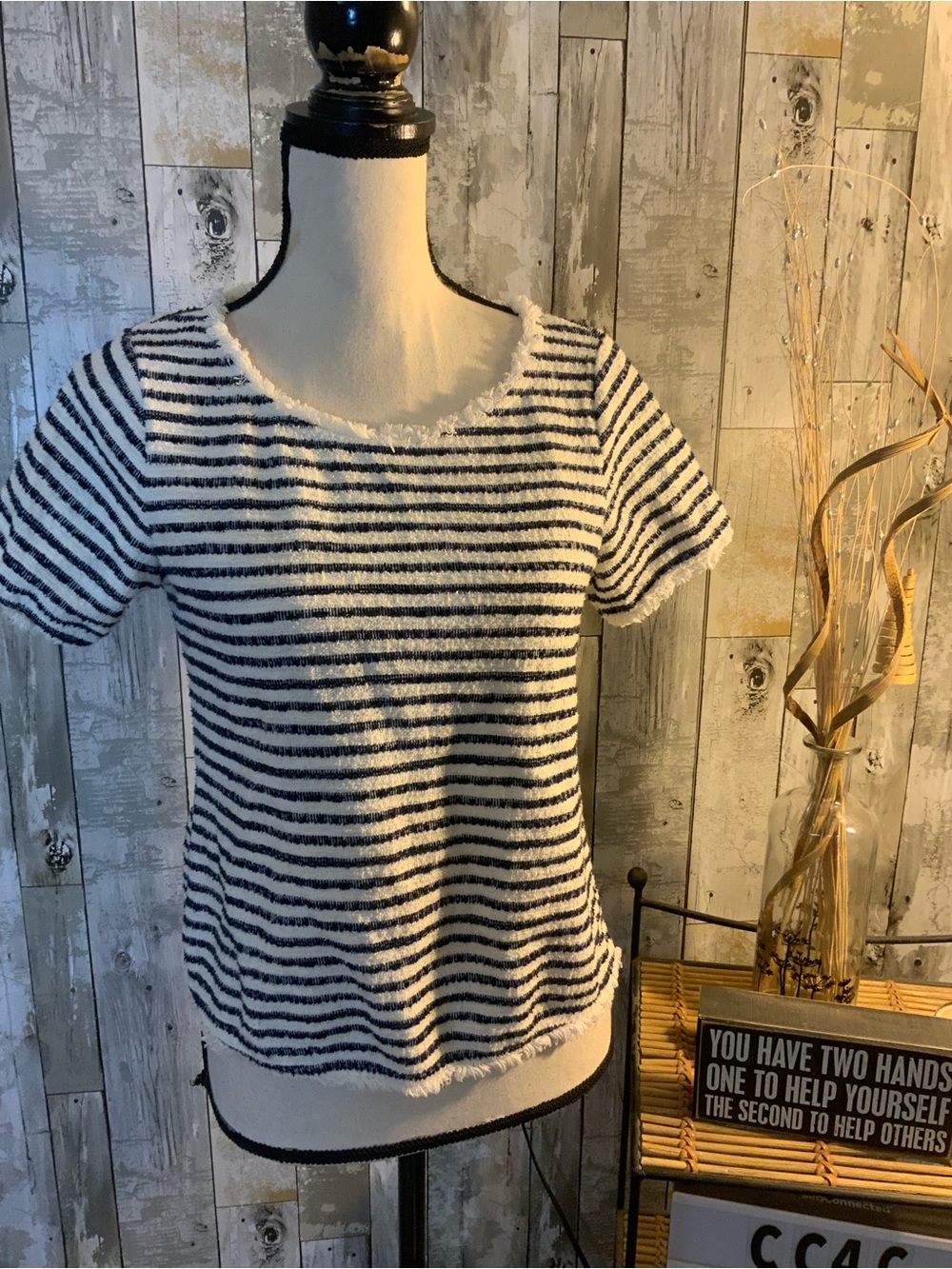 Green Envelope Black & White Striped Short-Sleeve Top